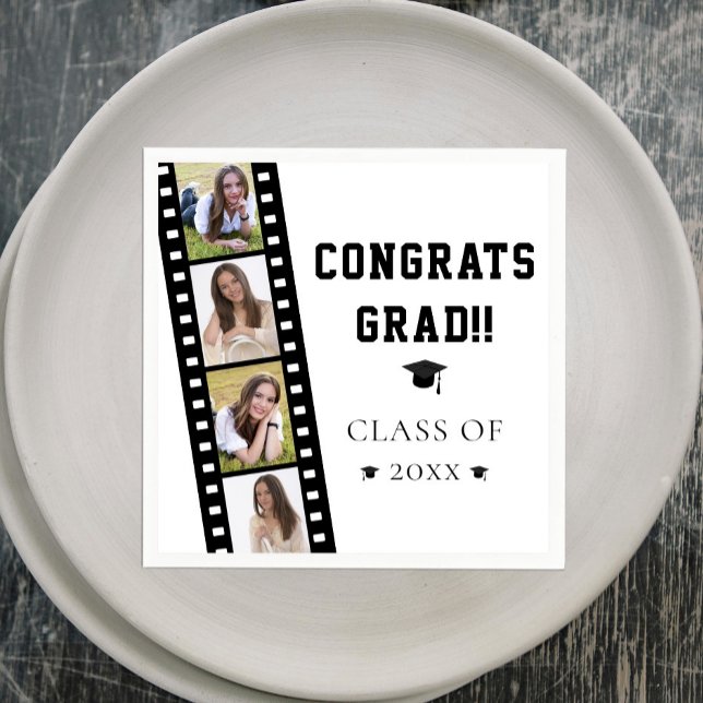 Servilleta De Papel Fiesta de graduación de Filmstrip Four Collages de (White Filmstrip Four Photo Collage Graduation Party Napkins)