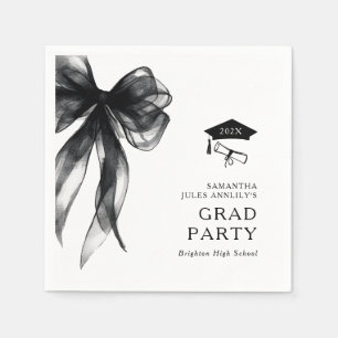 Servilleta De Papel Fiesta de Graduación de Lazo Negro Moderno y de Mo