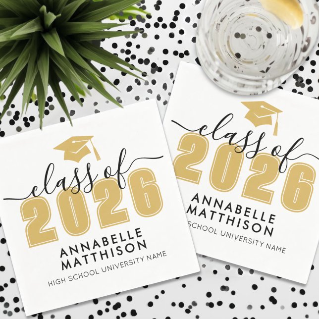Servilleta De Papel Fiesta de Graduación de Oro (Graduate Simple Gold Graduation Napkins)