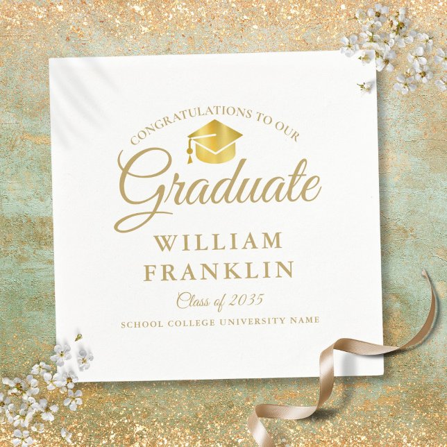 Servilleta De Papel Fiesta de Graduación Dorada Elegante Moderna (Modern Elegant Gold Graduation Party Napkins)
