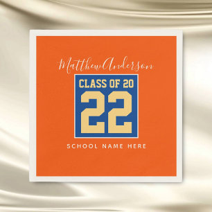 Servilleta De Papel Fiesta de Graduación Elegante Naranja Azul y Dorad