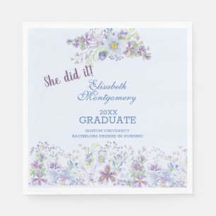 Servilleta De Papel Fiesta de graduación floral azul y lavanda  