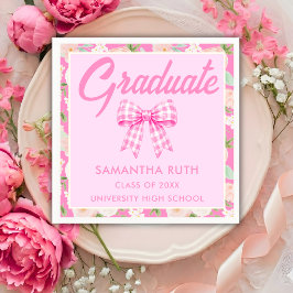 Servilleta De Papel Fiesta de Graduación Lazo de Gingham Rosa Flor Sil