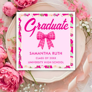 Servilleta De Papel Fiesta de Graduación Lazo de Gingham Rosa Fuerte F