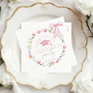 Servilleta De Papel Fiesta de graduación lazo rosa floral Widflower