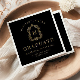 Servilleta De Papel Fiesta de Graduación Monograma Cresta Negro Dorado