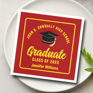 Servilleta De Papel Fiesta de Graduación Personalizada Amarillo Rojo