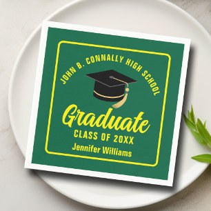 Servilleta De Papel Fiesta de Graduación Personalizada Amarillo Verde 