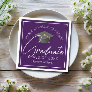 Servilleta De Papel Fiesta de Graduación Personalizada de Morado Oscur