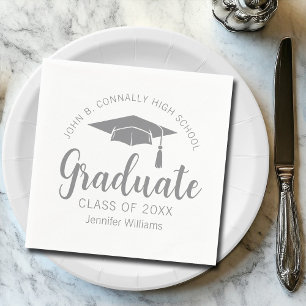 Servilleta De Papel Fiesta de Graduación Personalizada Gris Plateado C