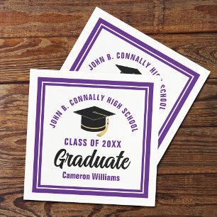 Servilleta De Papel Fiesta de Graduación Personalizada Morado Blanco G