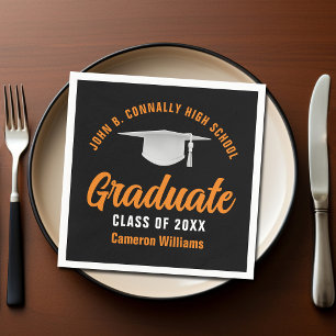 Servilleta De Papel Fiesta de graduación personalizada naranja negra 2