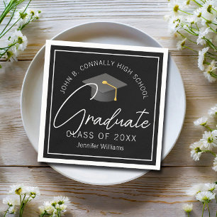 Servilleta De Papel Fiesta de Graduación Personalizada Negra Elegante