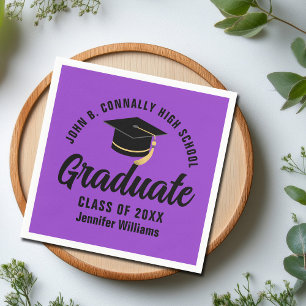 Servilleta De Papel Fiesta de Graduación Personalizada Negra Morada