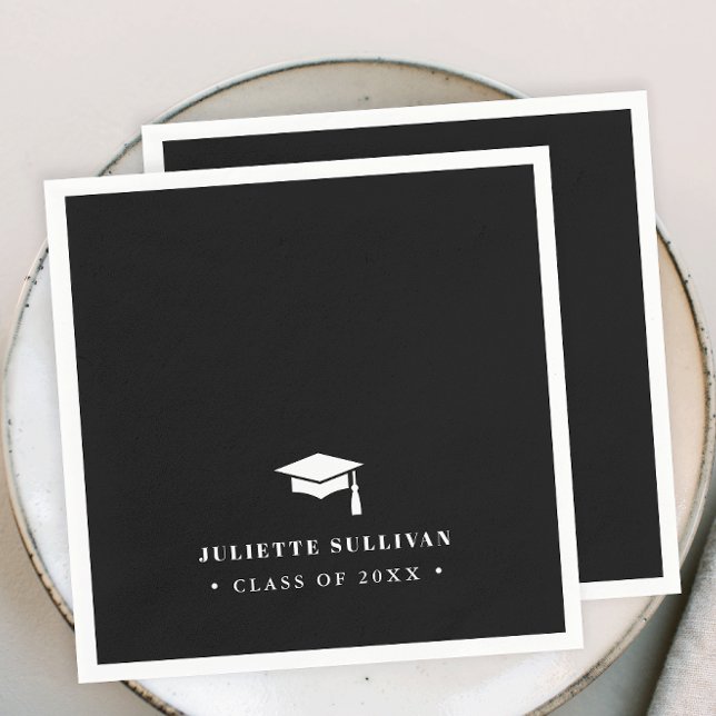 Servilleta De Papel Fiesta de Graduación | Tipo Simple (Simple Type Black and White Graduation Party Napkins.)