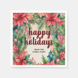 Servilleta De Papel Fiesta de guirnaldas verdes y poinsettia roja