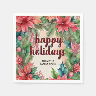 Servilleta De Papel Fiesta de guirnaldas verdes y poinsettia roja