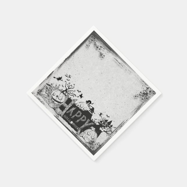 Servilleta De Papel Fiesta de Halloween Black and White Happy (Borde)