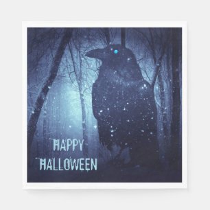 Servilleta De Papel Fiesta de Halloween Cuervo Negro Bosque Azul