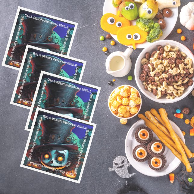 Servilleta De Papel Fiesta de Halloween de Sombrero Psicoso (Psycho Top Hat Halloween Party Napkins)