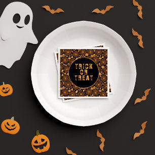 Servilleta De Papel Fiesta de Halloween de Truco o Trato Naranja Negro