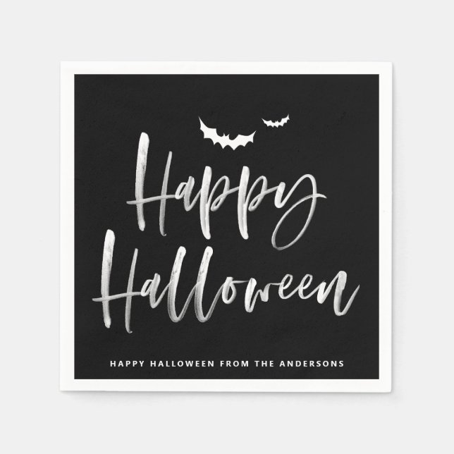 Servilleta De Papel Fiesta de Halloween Feliz Feliz de Negro (Anverso)