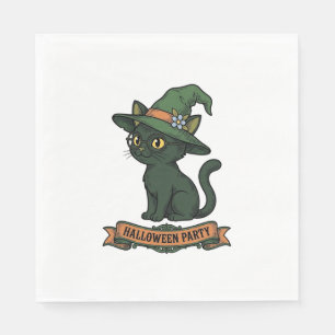 Servilleta De Papel Fiesta de Halloween Gato Diseño Vector Vintage_1