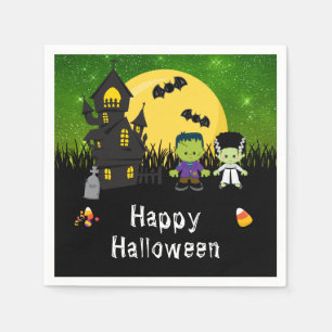 Servilleta De Papel Fiesta de Halloween Monstruos Verdes Felices
