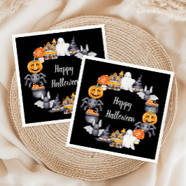 Servilleta De Papel Fiesta de Ilustracion Cute Black Happy Halloween