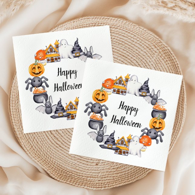 Servilleta De Papel Fiesta de Ilustracion Cute Happy Halloween (Cute Happy Halloween Illustration Party Napkins)