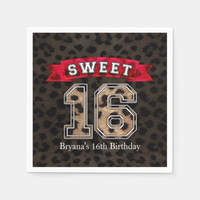 Servilleta De Papel Fiesta de impresión Sweet 16 Black & Leopard (Anverso)