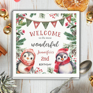 Servilleta De Papel Fiesta de Invierno de Penguin de cumpleaños 2 navi