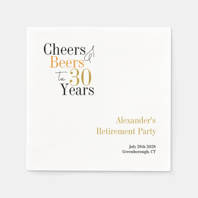 Servilleta De Papel Fiesta de Jubilación 30 años Saludos y cervezas mí (Anverso)