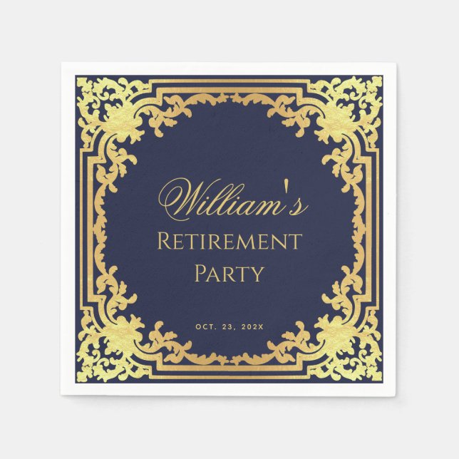 Servilleta De Papel Fiesta de Jubilación Azul Marino y Dorado Letra El (Anverso)