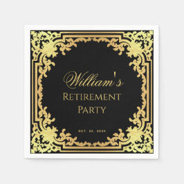 Servilleta De Papel Fiesta de Jubilación Oro Negro Elegante Script Vin