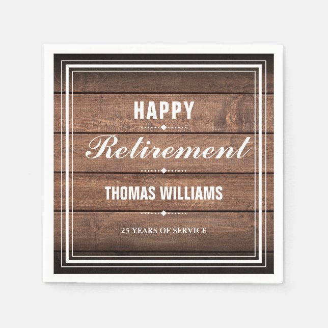 Servilleta De Papel Fiesta de Jubilación Paneles Rusticos de Madera (Anverso)