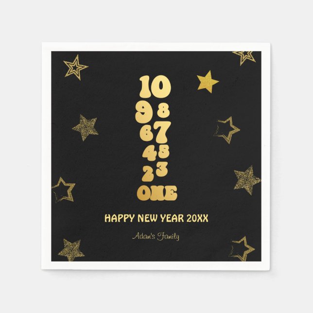 Servilleta De Papel Fiesta de la víspera de Año Nuevo Oro Negro (Anverso)