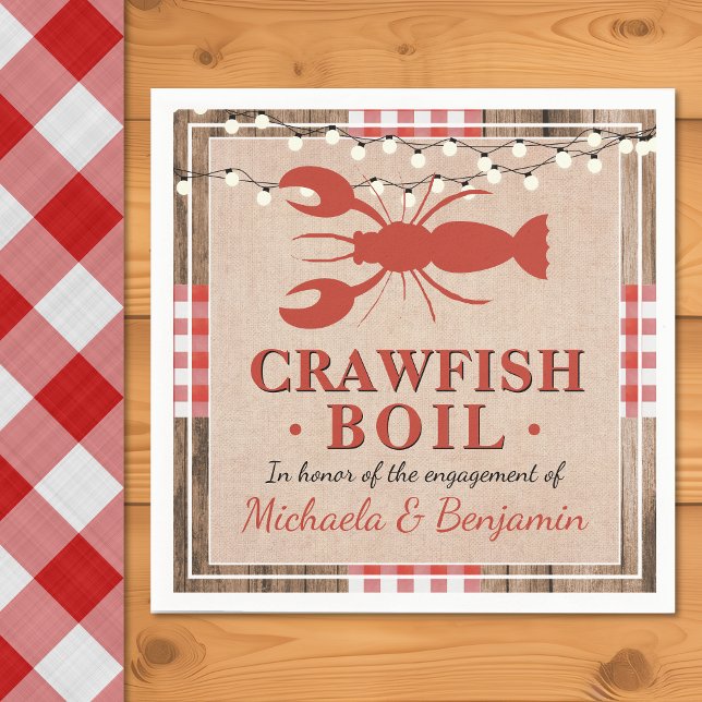 Servilleta De Papel Fiesta de Langostinos al Estilo Rústico de Comprom (Crawfish Boil Lobster Engagement Party Rustic Napkins)