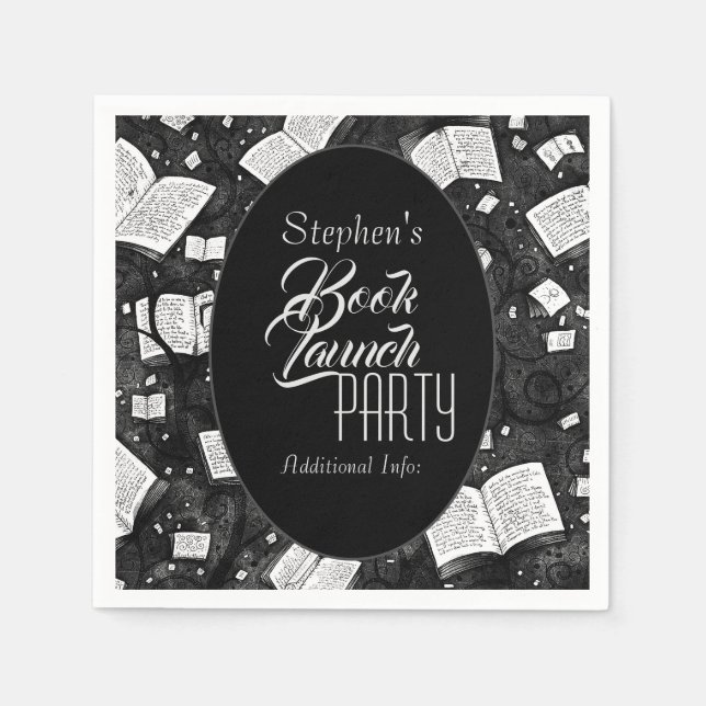 Servilleta De Papel Fiesta De Lanzamiento De Libros En Blanco Y Negro (Anverso)