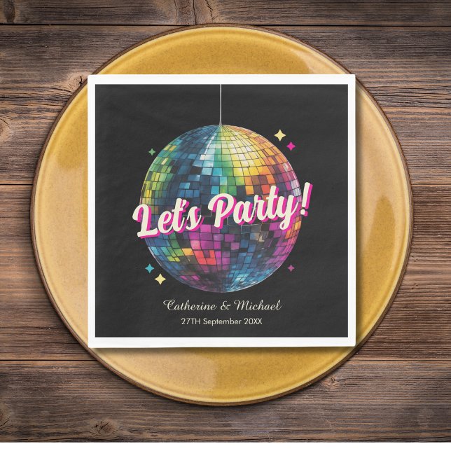 Servilleta De Papel Fiesta de los años 70 Disco Ball Sparkle Glam Boda (Flat lay retro 70s disco ball wedding dance floor wedding after party Napkin)