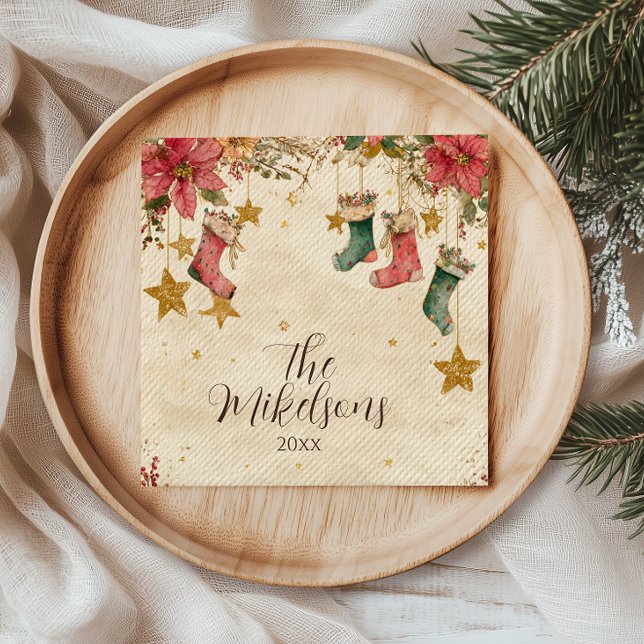 Servilleta De Papel Fiesta de los Navidades Rustic Stockings y Poinset (Subido por el creador)