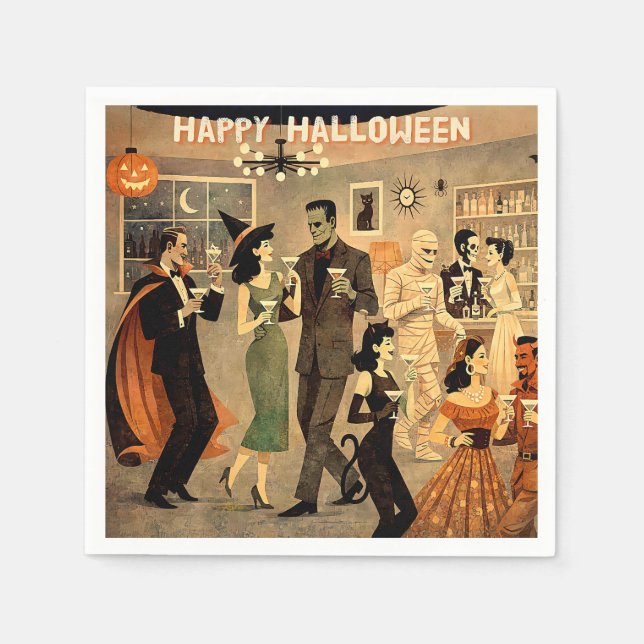 Servilleta De Papel Fiesta de Martini de Halloween Retro de Mediados d (Anverso)