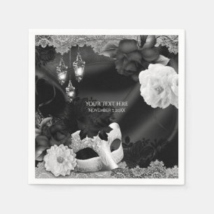 Servilleta De Papel Fiesta de Máscaras Elegante Blanco y Negro