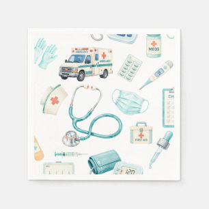 Servilleta De Papel Fiesta de Médico Enfermera Acuarela