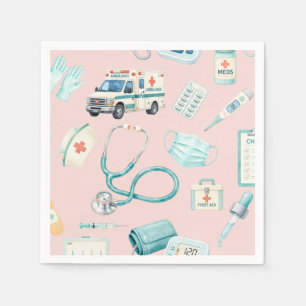 Servilleta De Papel Fiesta de Médico Enfermera Acuarela