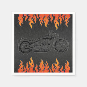 Servilleta De Papel Fiesta de Motociclistas con Llamas Naranjas y Cuer