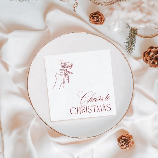 Servilleta De Papel Fiesta de Navidad "Brindis a la Navidad" dibujada  (Hand Drawn "Cheers to Christmas" Holiday Party Napkins)