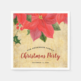 Servilleta De Papel Fiesta de Navidad con Poinsettia Acuarela Rústica
