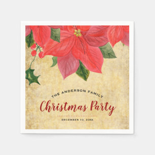 Servilleta De Papel Fiesta de Navidad con Poinsettia Acuarela Rústica