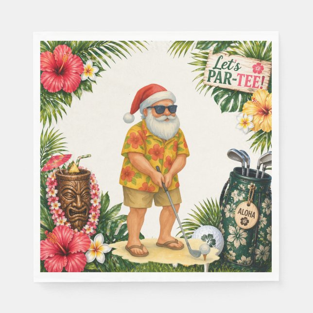 Servilleta De Papel Fiesta de Navidad con tema de Golf Hawaii  (Anverso)